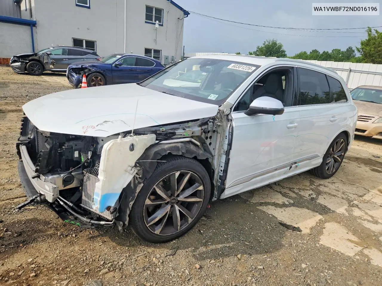 2022 Audi Sq7 Prestige VIN: WA1VWBF72ND016196 Lot: 60301226