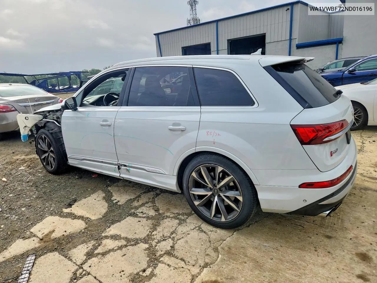 2022 Audi Sq7 Prestige VIN: WA1VWBF72ND016196 Lot: 60301226