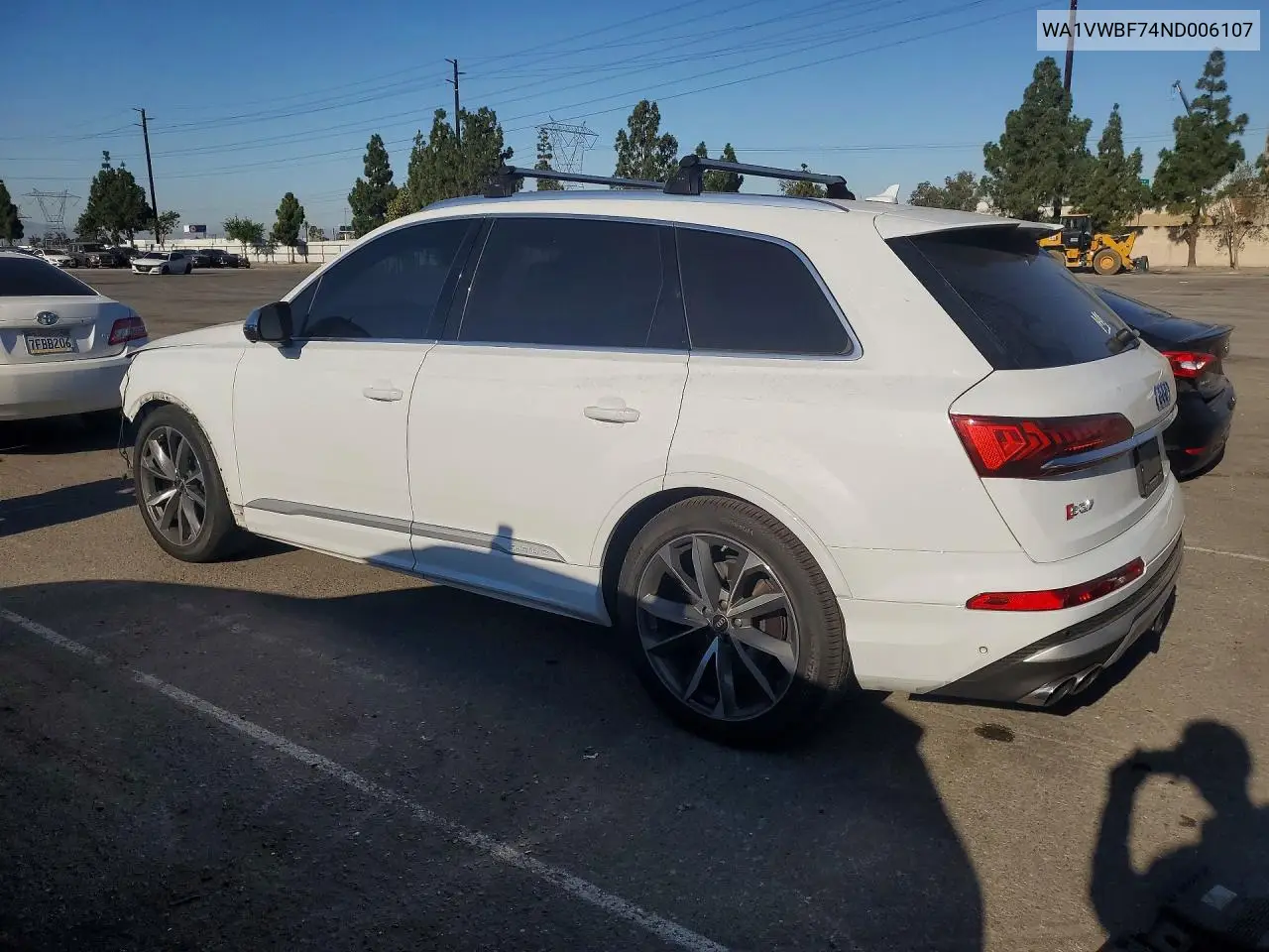 2022 Audi Sq7 Prestige VIN: WA1VWBF74ND006107 Lot: 61969586