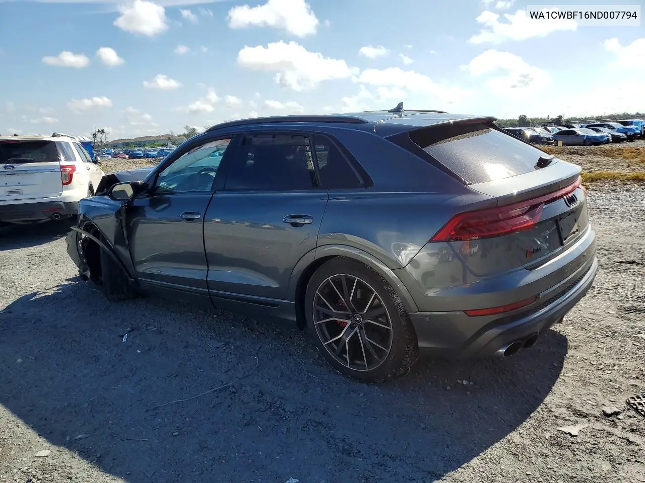 2022 Audi Sq8 Prestige VIN: WA1CWBF16ND007794 Lot: 59371656