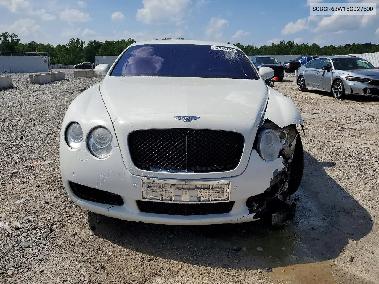 2005 Bentley Continental Gt VIN: SCBCR63W15C027500 Lot: 85965705