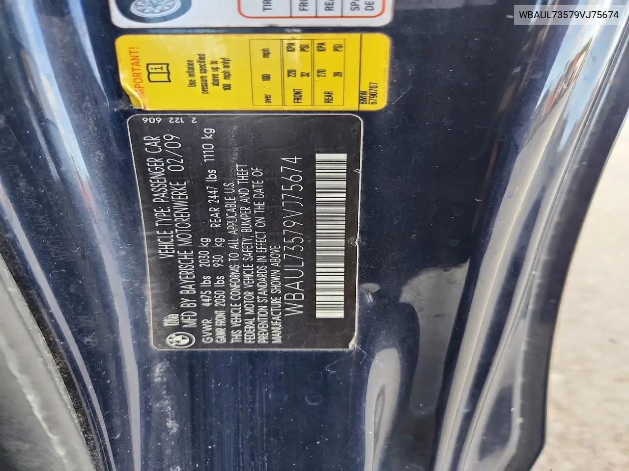2009 BMW 128 I VIN: WBAUL73579VJ75674 Lot: 57057976