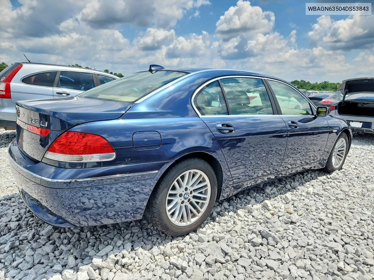 2004 BMW 745 Li VIN: WBAGN63504DS53843 Lot: 60167616