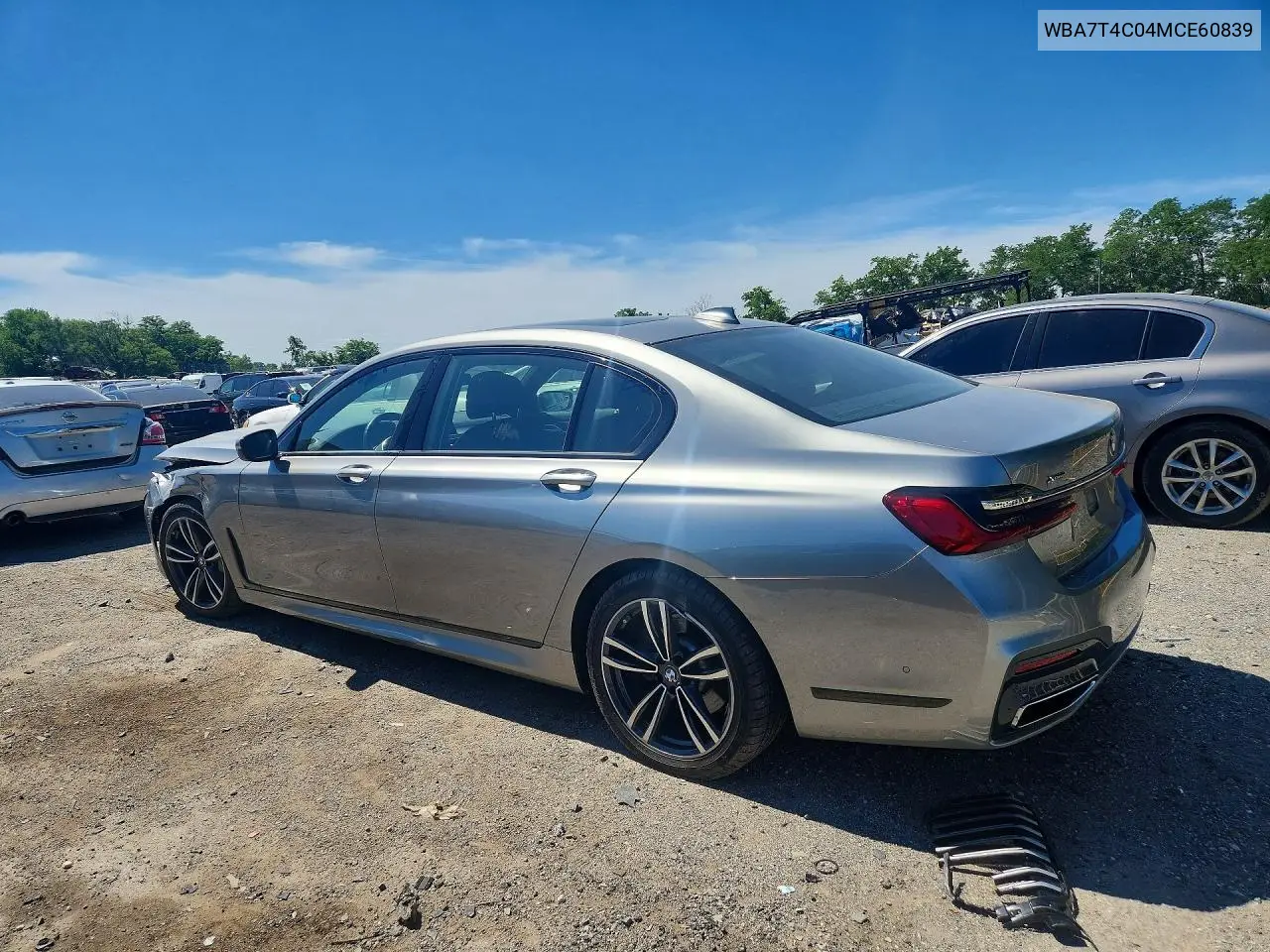 2021 BMW 740 Xi VIN: WBA7T4C04MCE60839 Lot: 57233386
