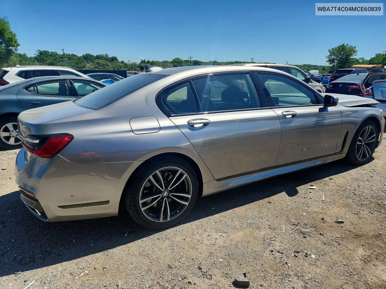 2021 BMW 740 Xi VIN: WBA7T4C04MCE60839 Lot: 57233386