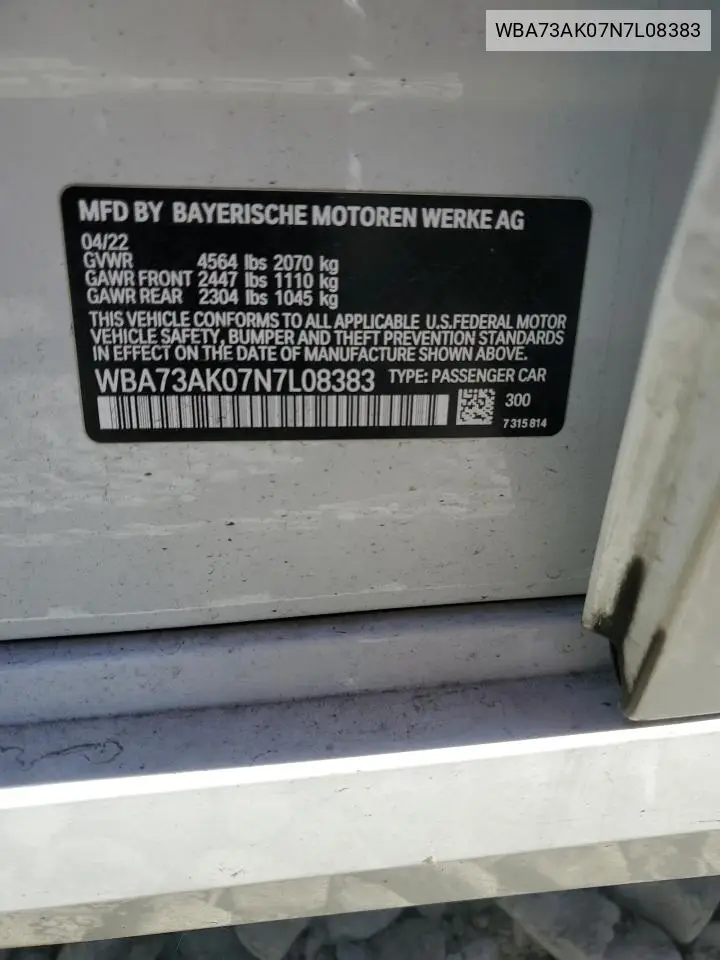 WBA73AK07N7L08383 2022 BMW 228I