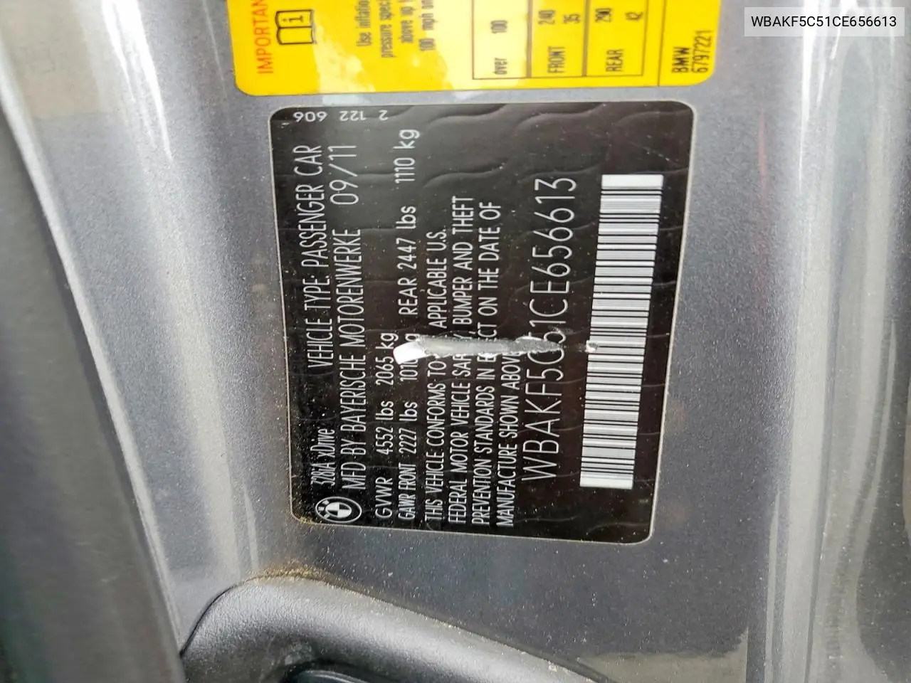 2012 BMW 328 Xi Sulev VIN: WBAKF5C51CE656613 Lot: 59339336
