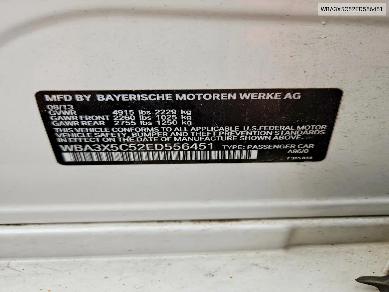 2014 BMW 328 Xigt VIN: WBA3X5C52ED556451 Lot: 61746736