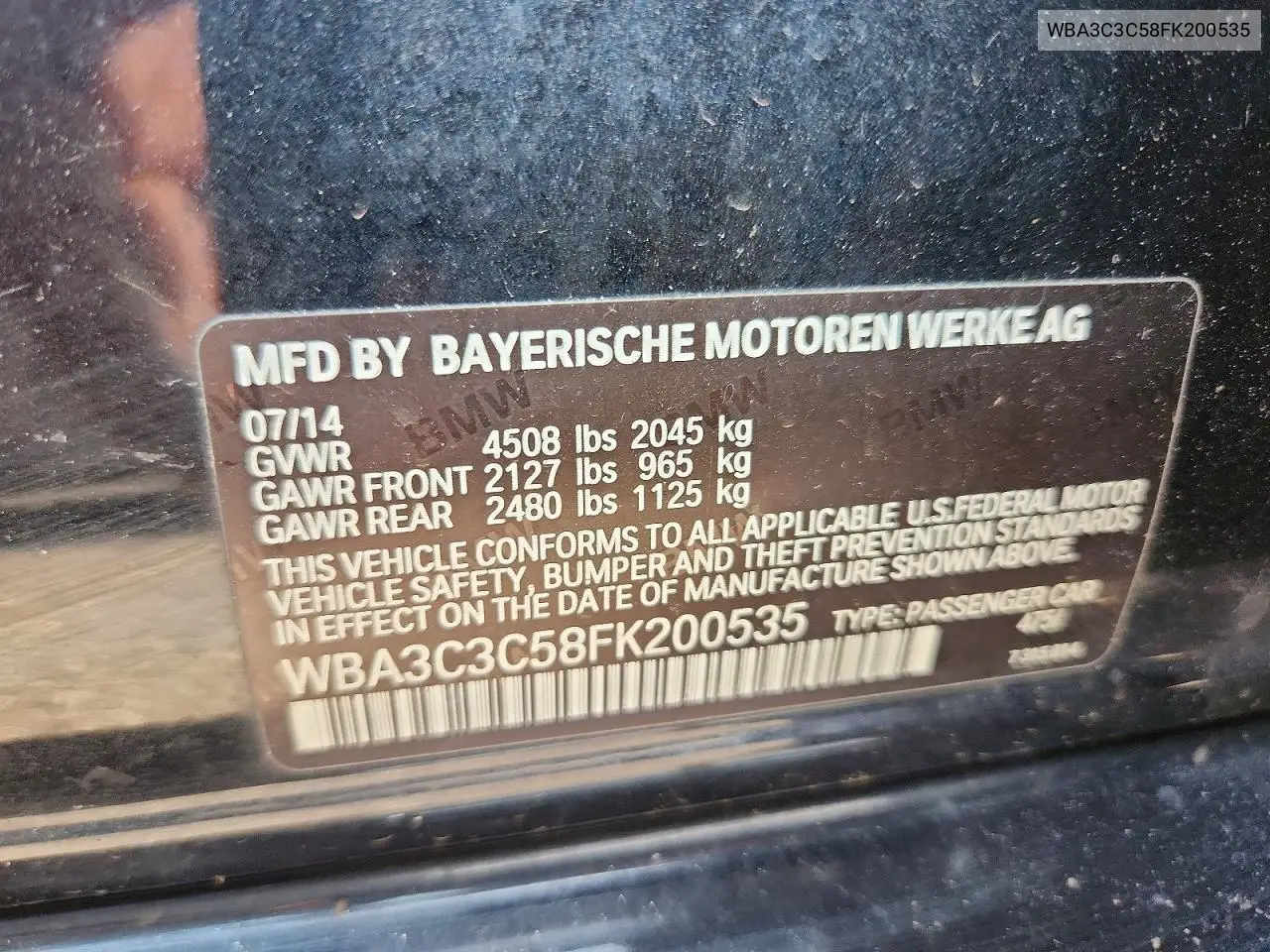 2015 BMW 320 I xDrive VIN: WBA3C3C58FK200535 Lot: 59228266