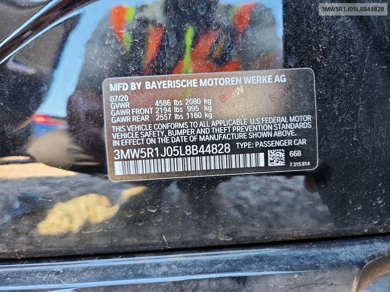 2020 BMW 330I VIN: 3MW5R1J05L8B44828 Lot: 60243066