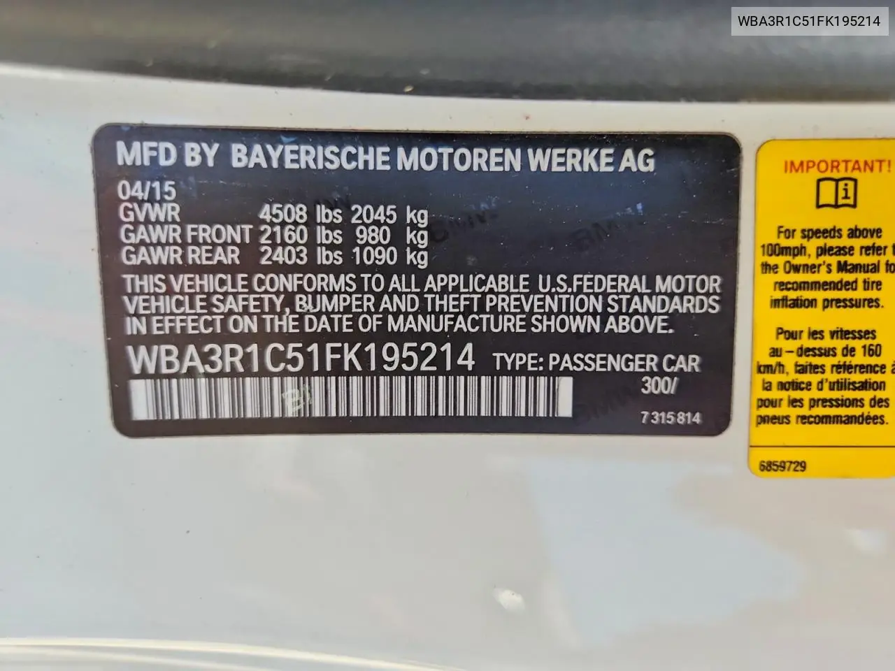 2015 BMW 435 I VIN: WBA3R1C51FK195214 Lot: 61492156