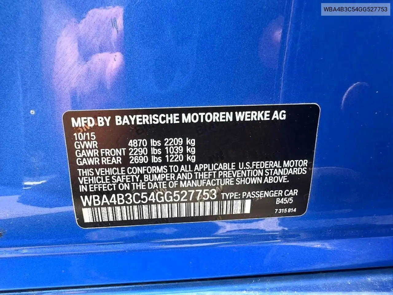 2016 BMW 435 Xi Gran Coupe VIN: WBA4B3C54GG527753 Lot: 61119466