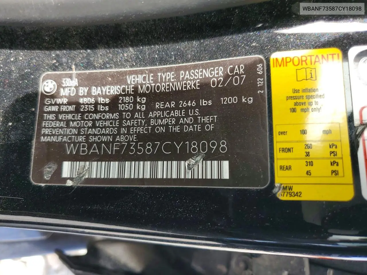 WBANF73587CY18098 2007 BMW 530 Xi