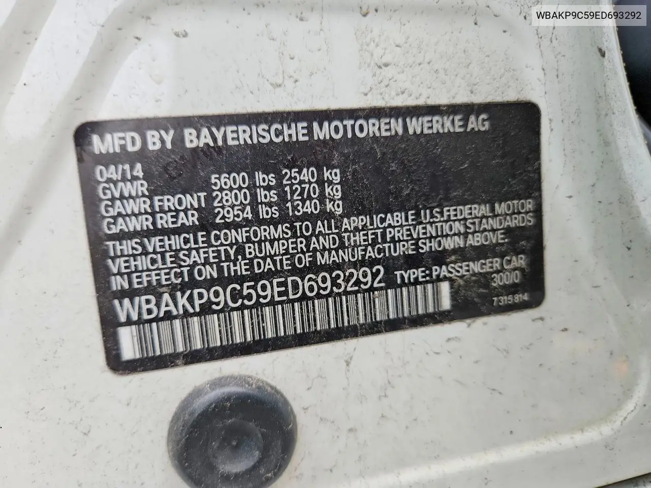 2014 BMW 550 Xi VIN: WBAKP9C59ED693292 Lot: 61921486