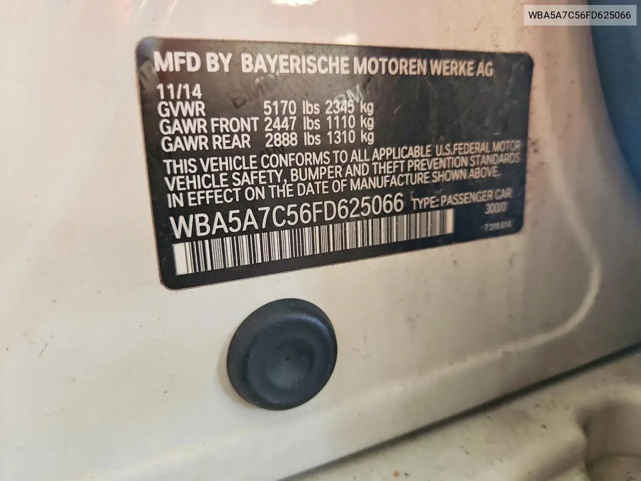 2015 BMW 528 Xi VIN: WBA5A7C56FD625066 Lot: 61851266