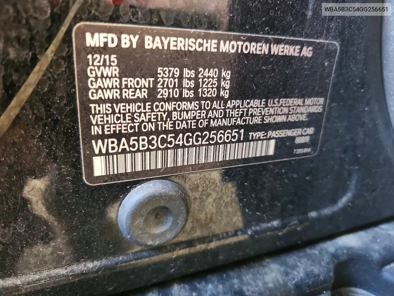 2016 BMW 535 Xi VIN: WBA5B3C54GG256651 Lot: 61294196