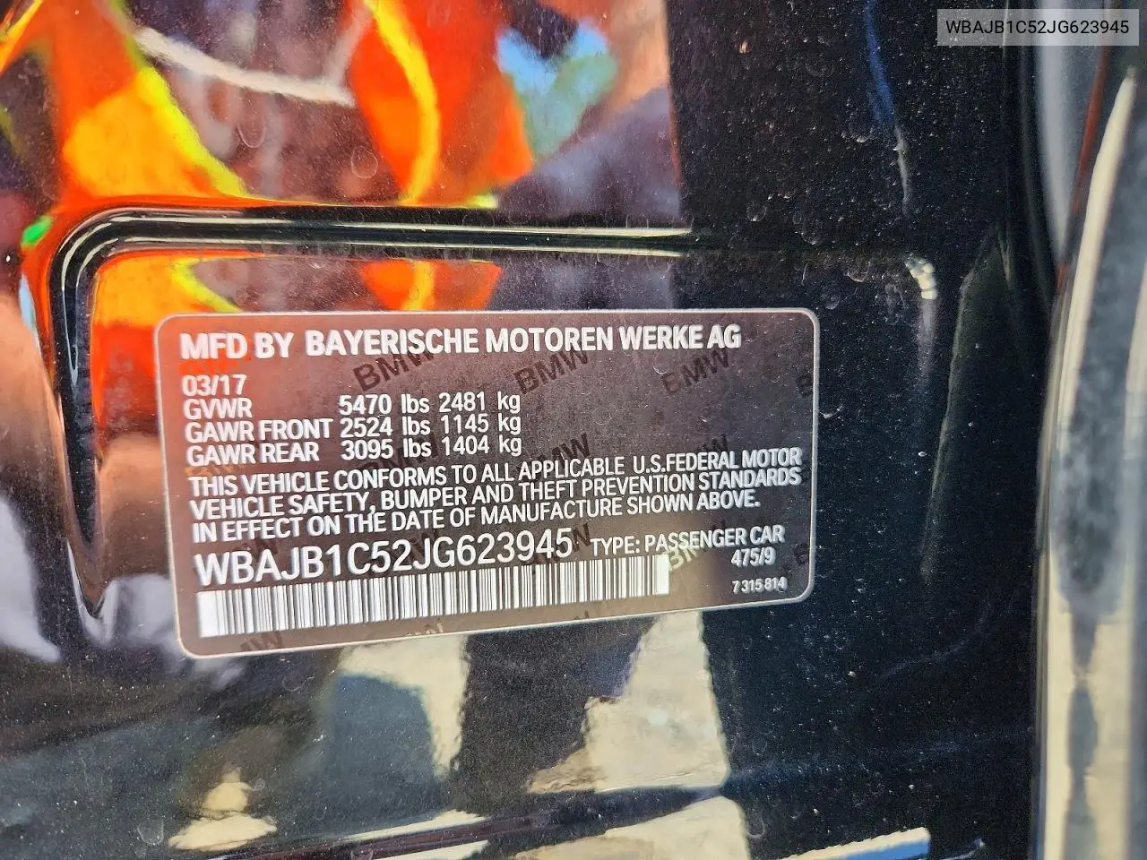 2018 BMW 530Xe VIN: WBAJB1C52JG623945 Lot: 61501686