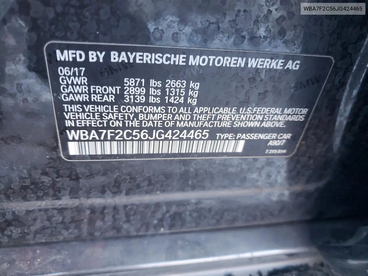 2018 BMW 750I xDrive VIN: WBA7F2C56JG424465 Lot: 76284775