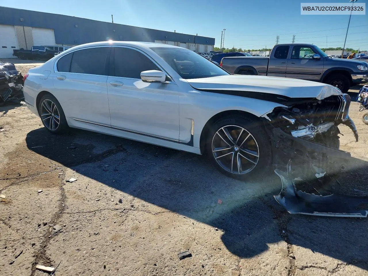 2021 BMW 750 Xi VIN: WBA7U2C02MCF93326 Lot: 57073716
