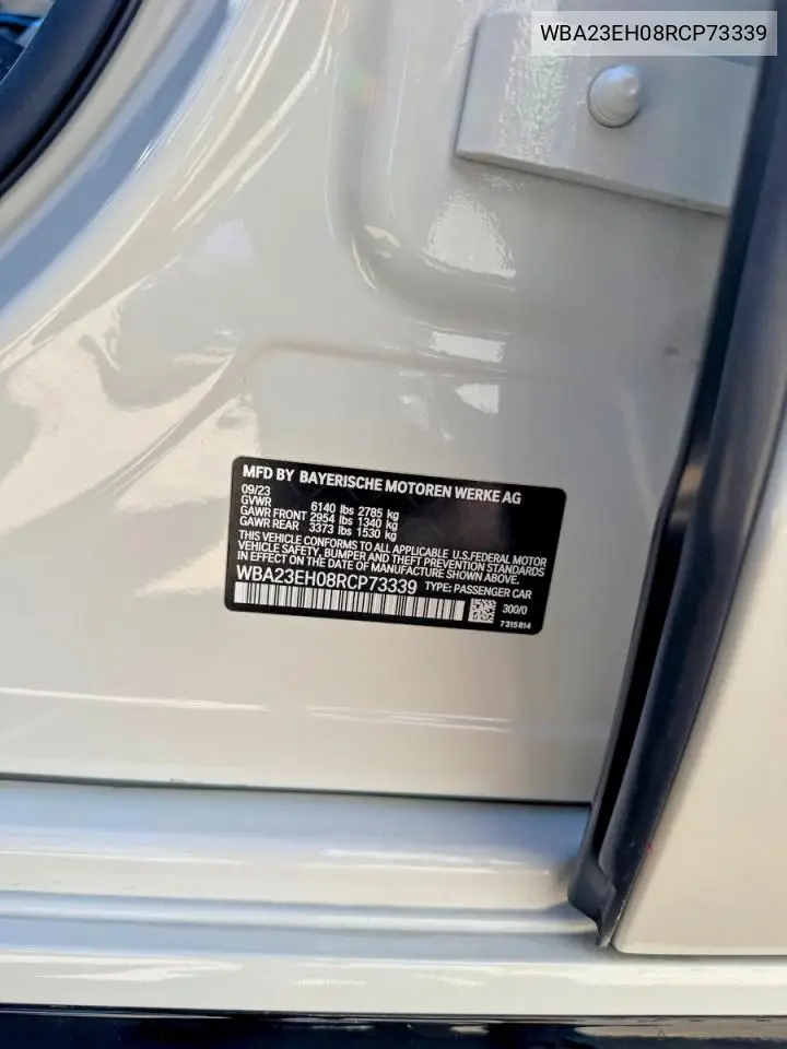 2024 BMW 740 I VIN: WBA23EH08RCP73339 Lot: 59744226
