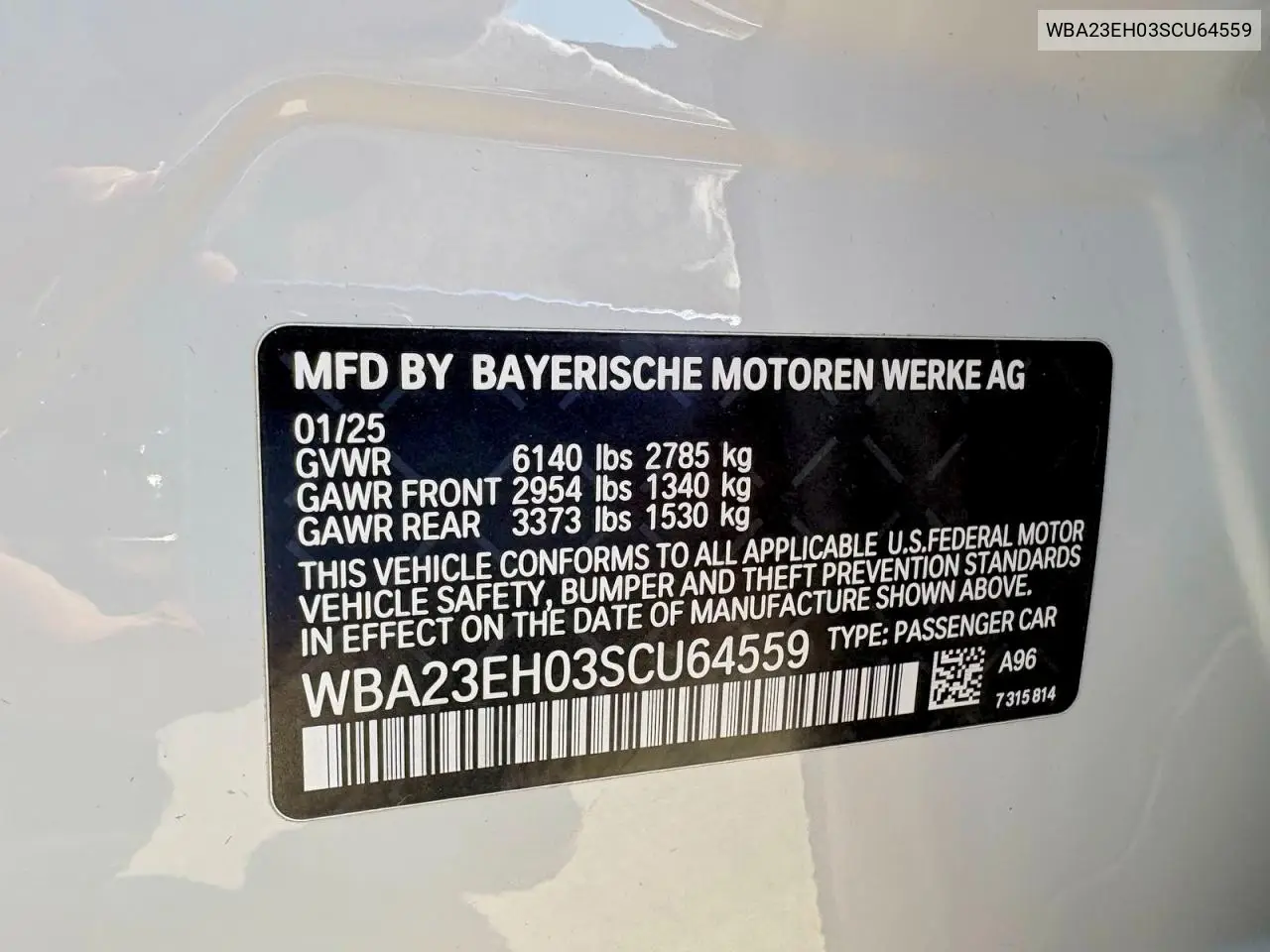 2025 BMW 740 I VIN: WBA23EH03SCU64559 Lot: 58319946