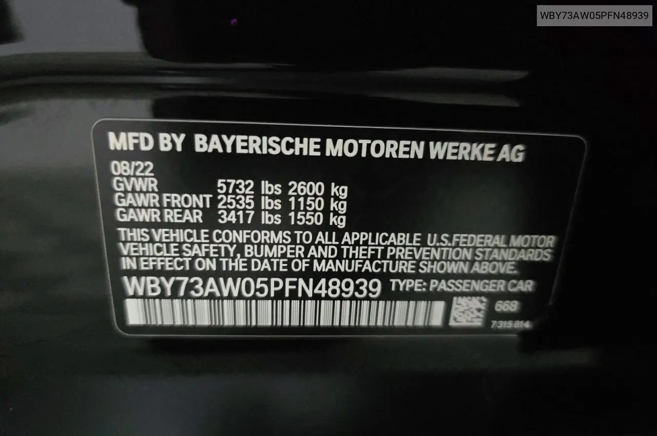 2023 BMW I4 Edrive 40 VIN: WBY73AW05PFN48939 Lot: 58775146