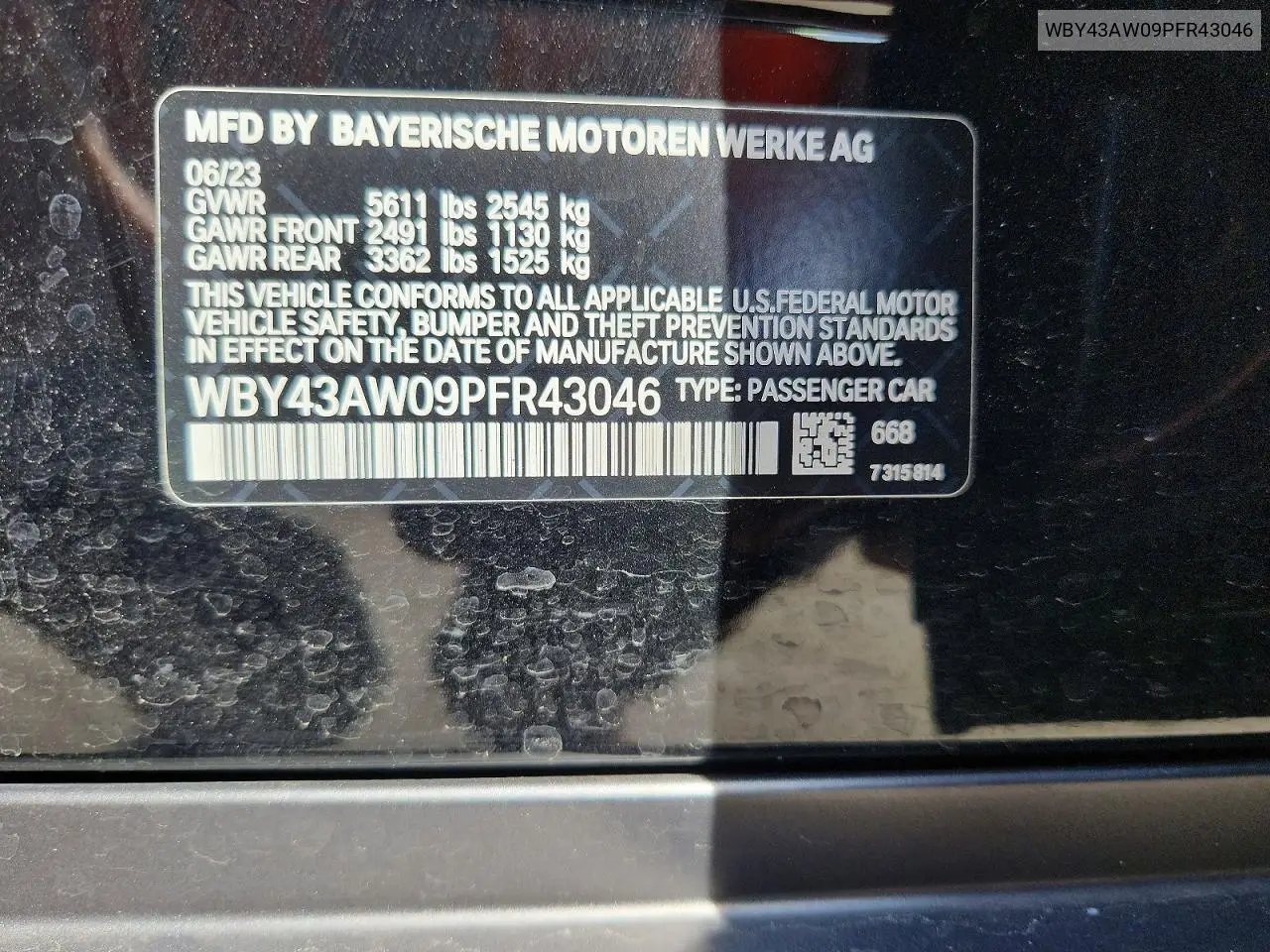 2023 BMW I4 Edrive 35 VIN: WBY43AW09PFR43046 Lot: 61353356