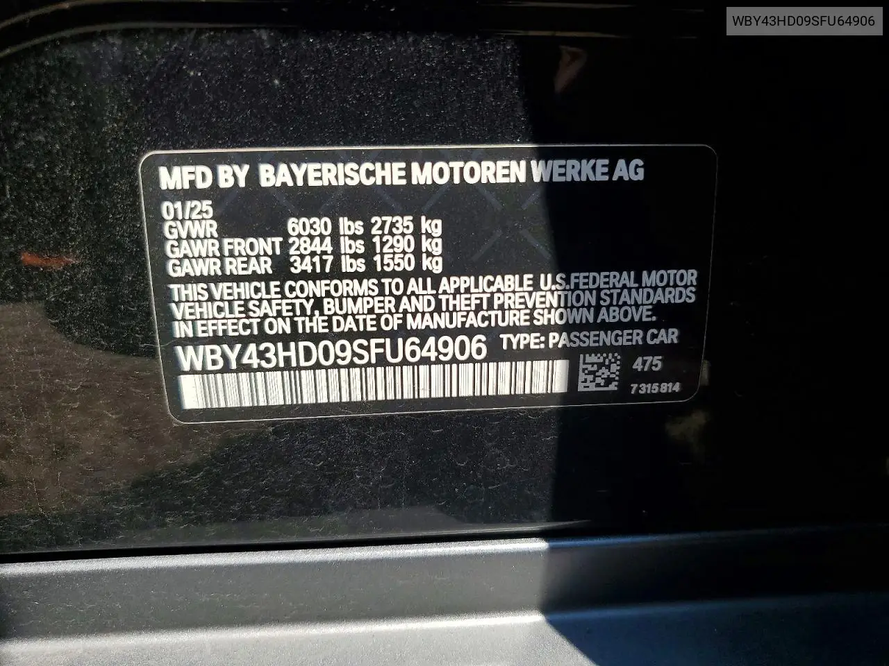 2025 BMW I4 xDrive 40 VIN: WBY43HD09SFU64906 Lot: 60702486