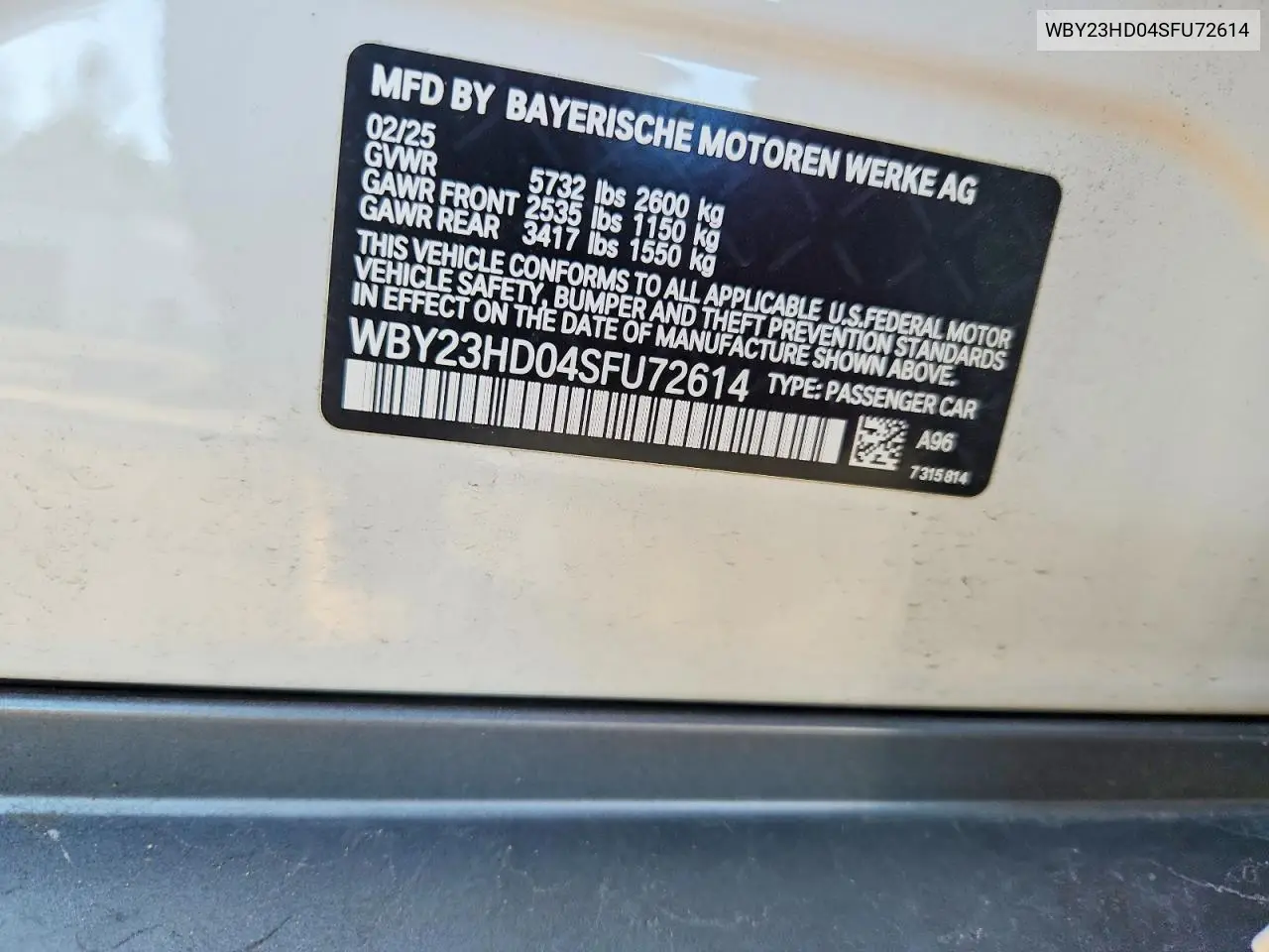 2025 BMW I4 VIN: WBY23HD04SFU72614 Lot: 78882845