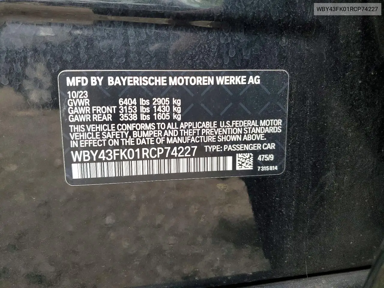 2024 BMW I5 M60 VIN: WBY43FK01RCP74227 Lot: 60688376