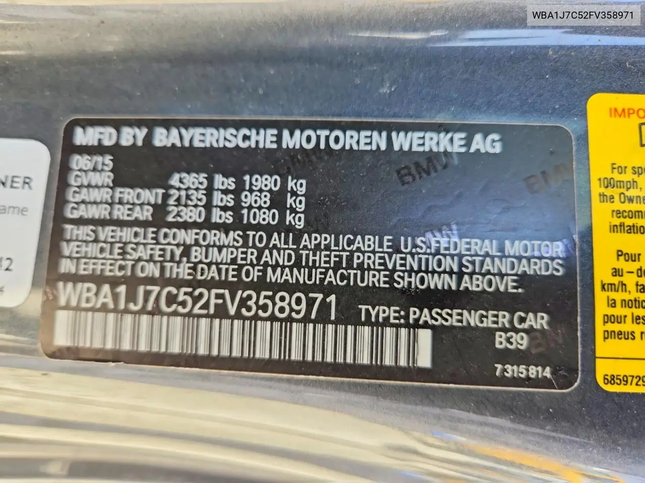2015 BMW M235I VIN: WBA1J7C52FV358971 Lot: 52263596