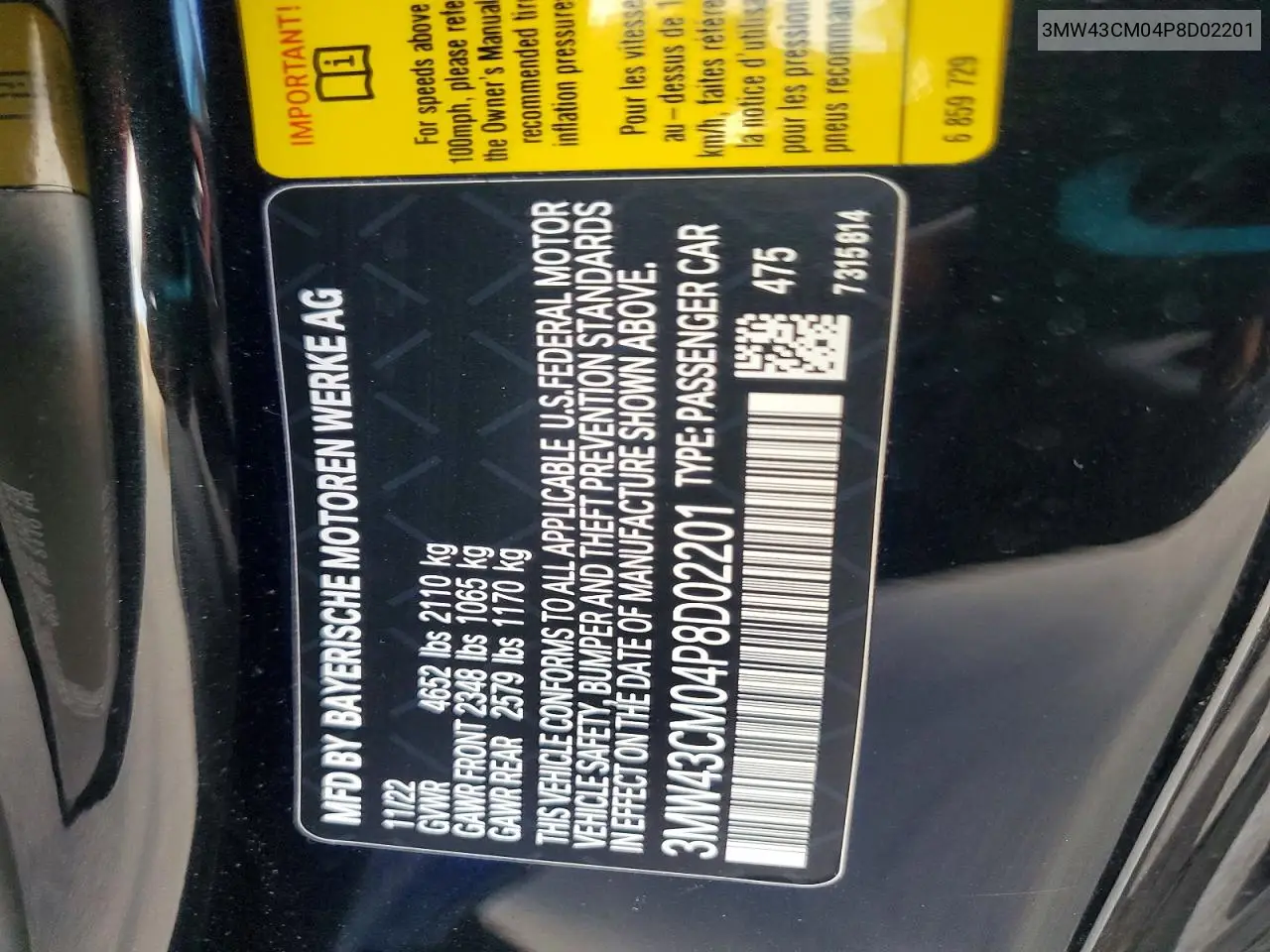 2023 BMW M240I VIN: 3MW43CM04P8D02201 Lot: 53657266