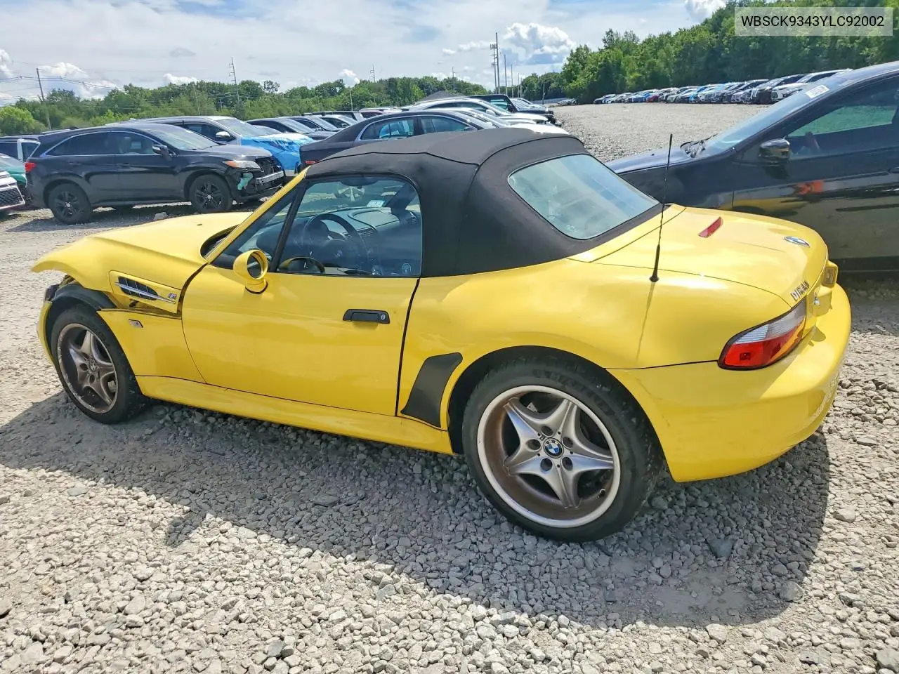 2000 BMW M Roadster VIN: WBSCK9343YLC92002 Lot: 59240236
