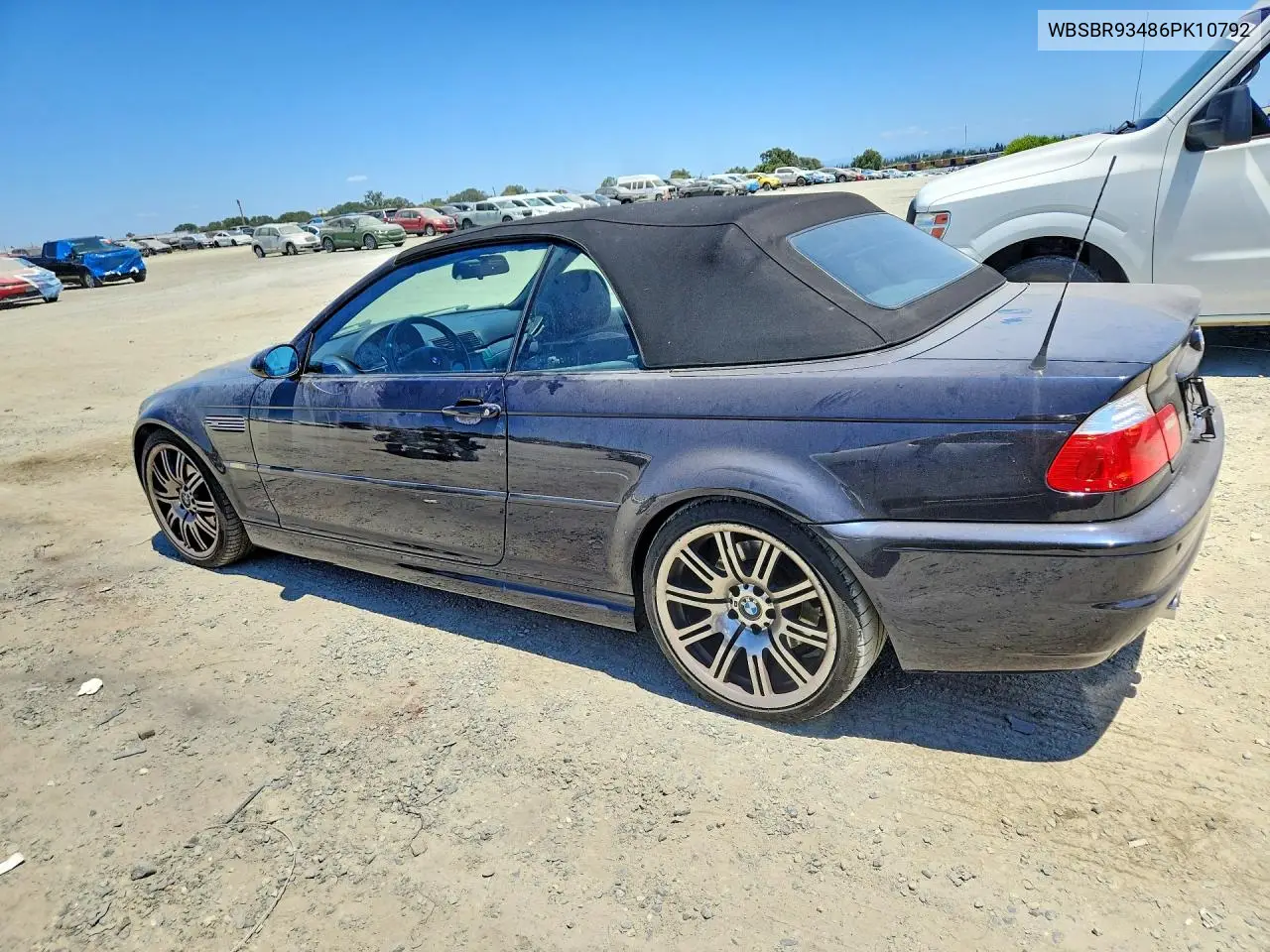 2006 BMW M3 VIN: WBSBR93486PK10792 Lot: 85978475
