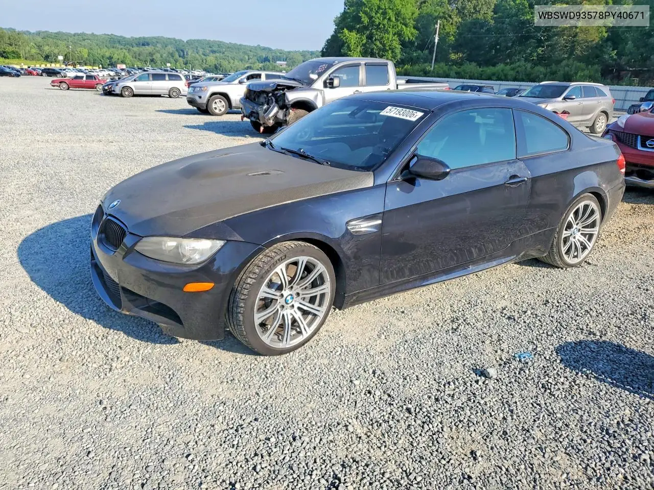 2008 BMW M3 VIN: WBSWD93578PY40671 Lot: 57193006