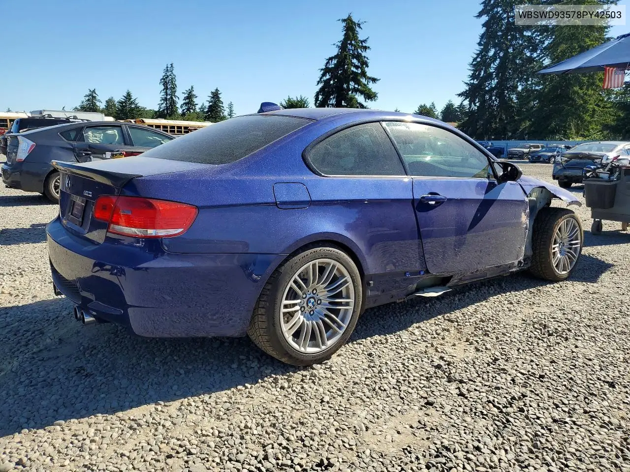 2008 BMW M3 VIN: WBSWD93578PY42503 Lot: 57558656