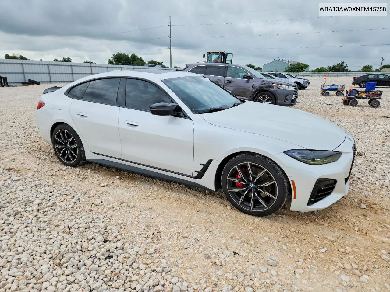 2022 BMW M440Xi Gran Coupe VIN: WBA13AW0XNFM45758 Lot: 56566526