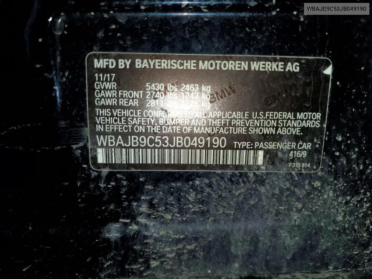 2018 BMW M550Xi VIN: WBAJB9C53JB049190 Lot: 52037086