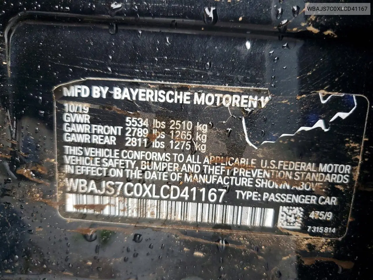 2020 BMW M550Xi VIN: WBAJS7C0XLCD41167 Lot: 60032696