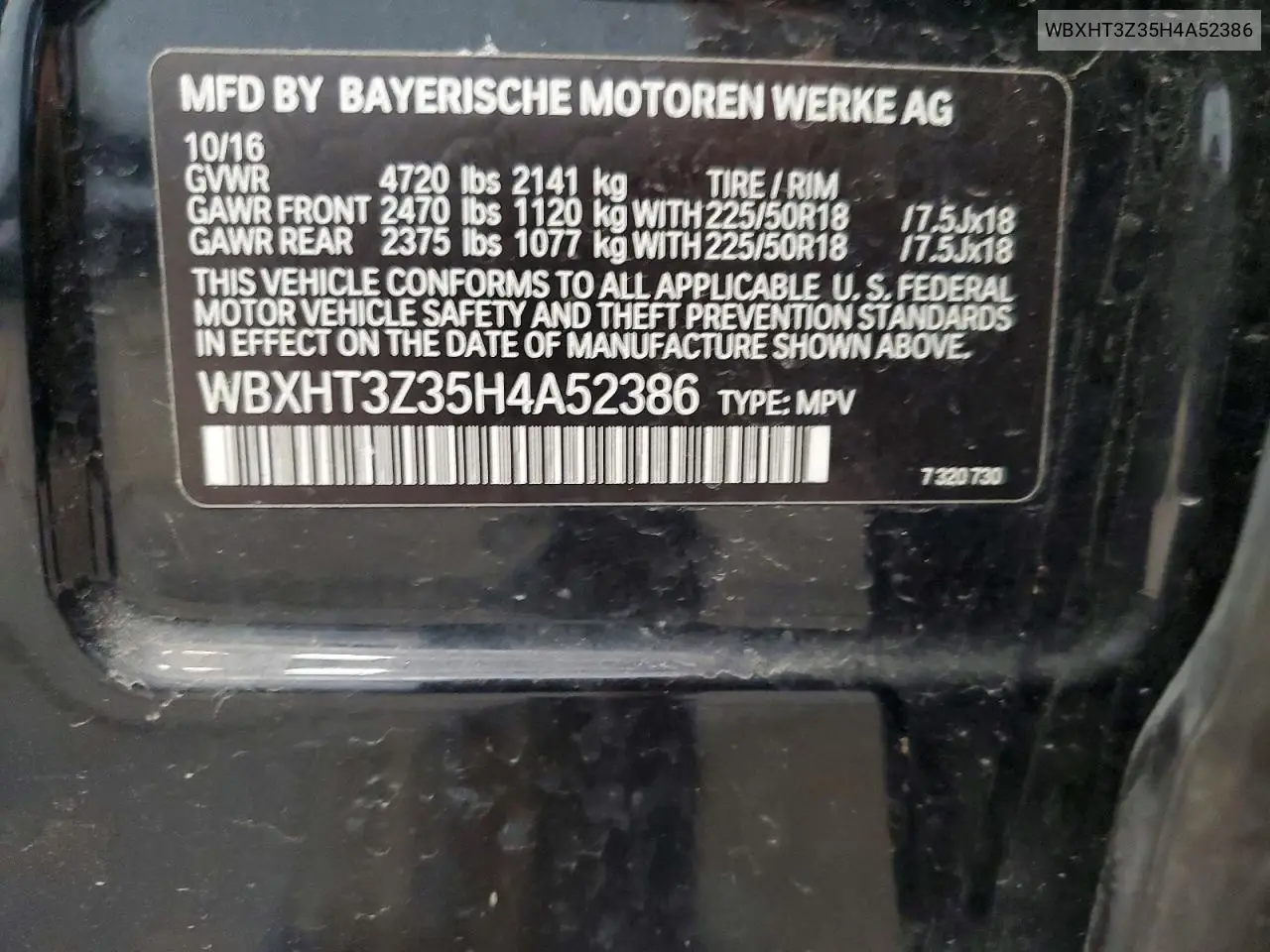2017 BMW X1 xDrive28I VIN: WBXHT3Z35H4A52386 Lot: 59582166