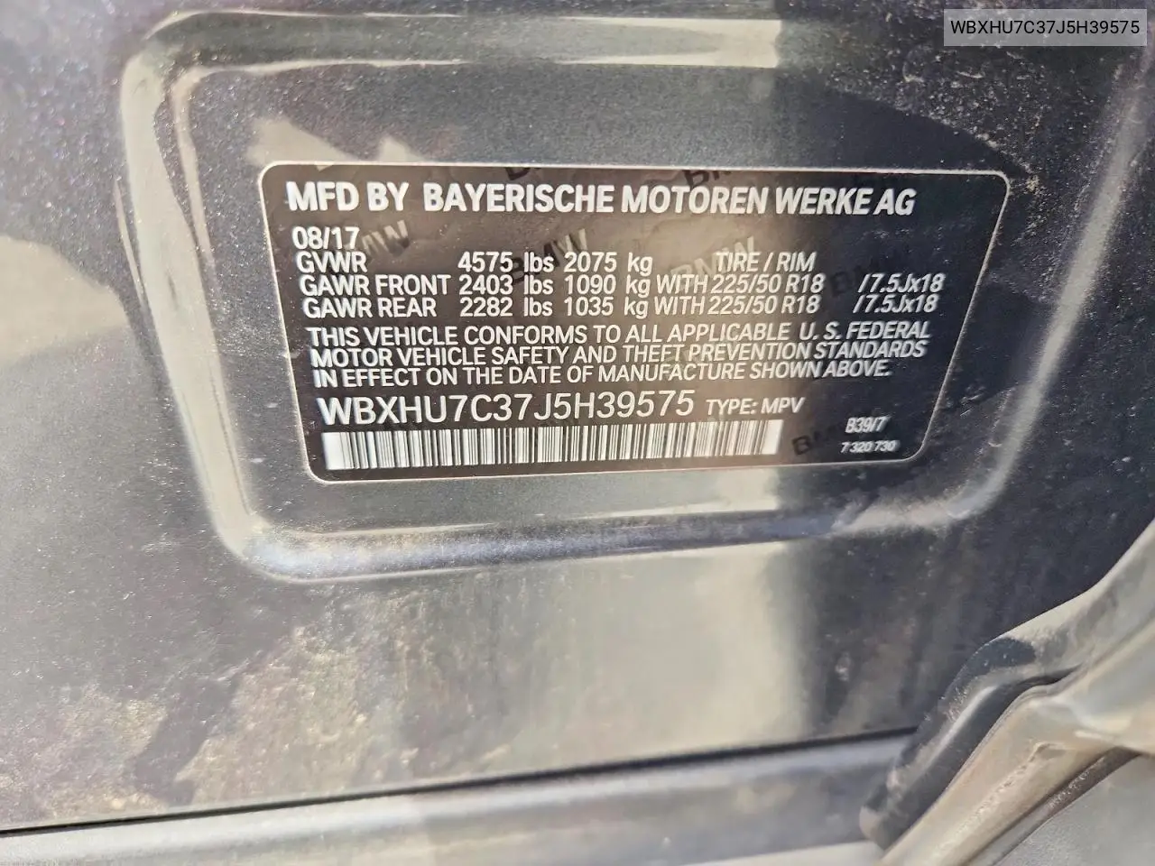 2018 BMW X1 Sdrive28I VIN: WBXHU7C37J5H39575 Lot: 60662266