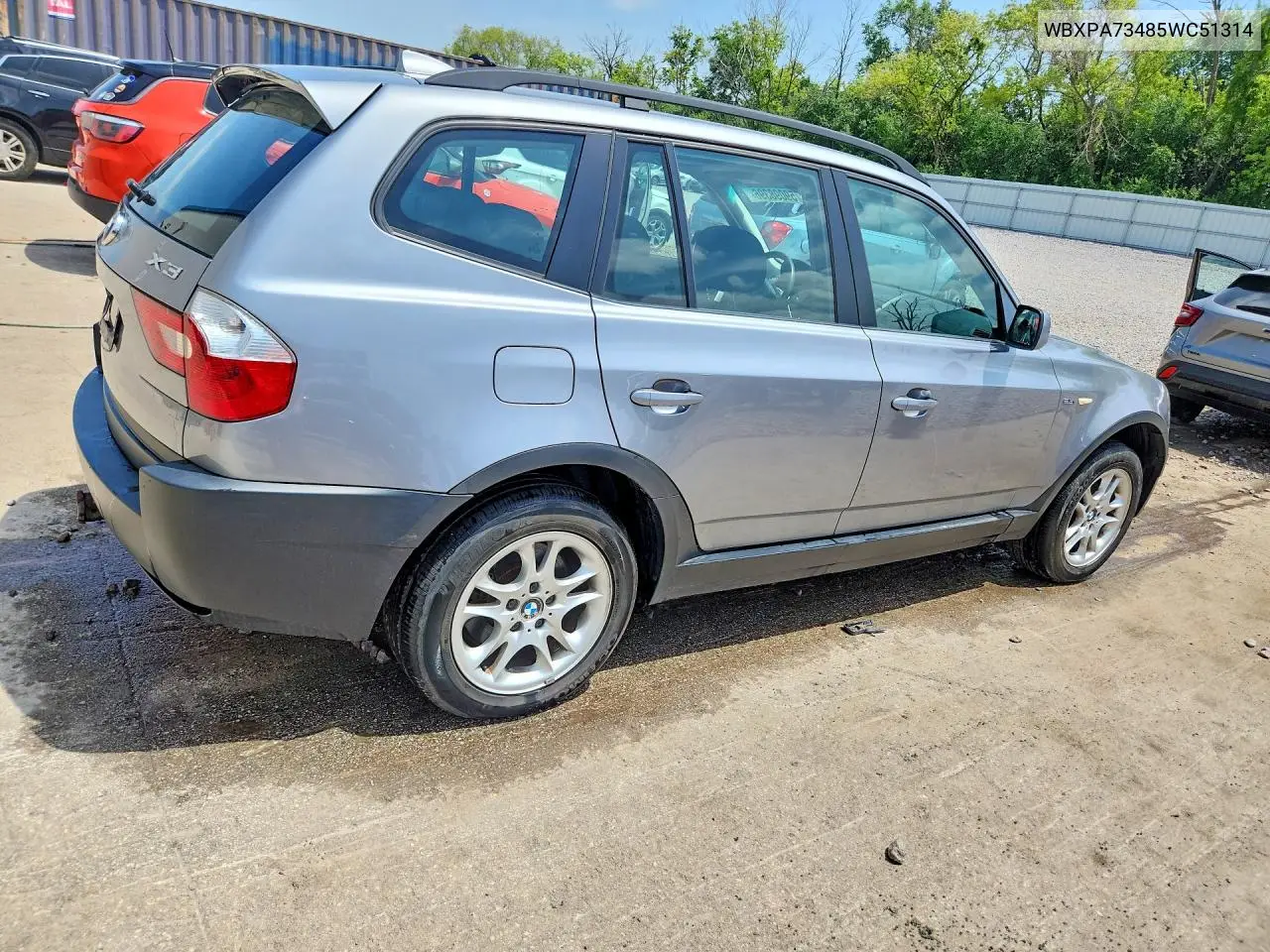 2005 BMW X3 2.5I VIN: WBXPA73485WC51314 Lot: 59098396