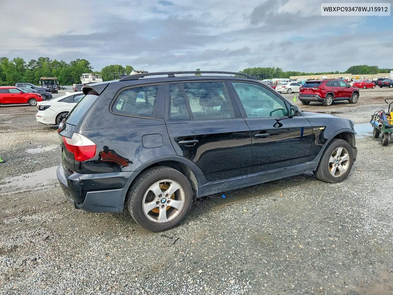 2008 BMW X3 3.0Si VIN: WBXPC93478WJ15912 Lot: 60838326