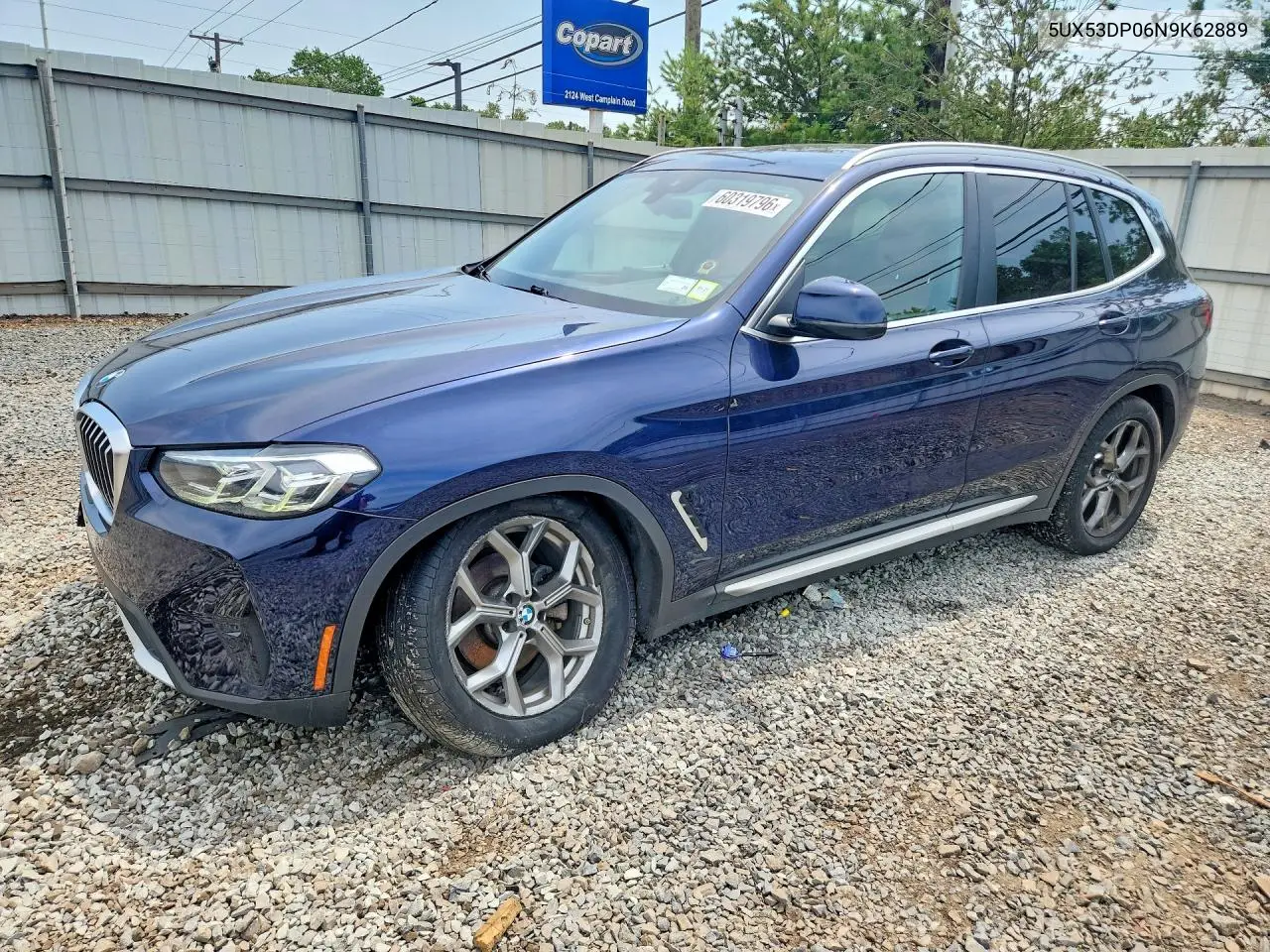 2022 BMW X3 xDrive30I VIN: 5UX53DP06N9K62889 Lot: 60319796