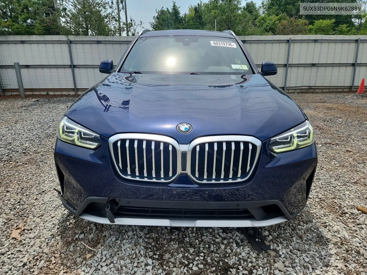 2022 BMW X3 xDrive30I VIN: 5UX53DP06N9K62889 Lot: 60319796