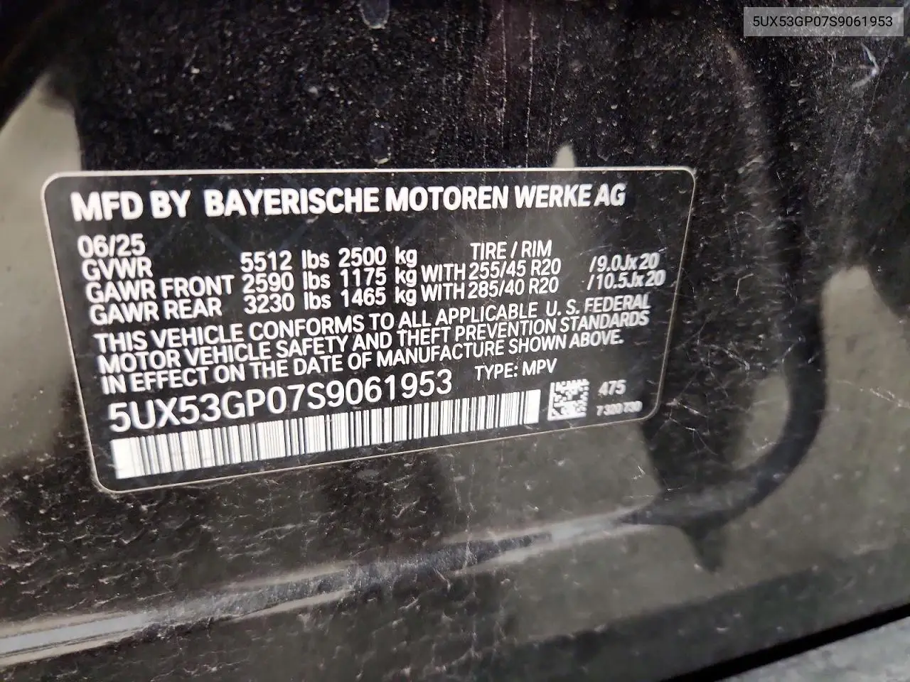 2025 BMW X3 30 xDrive VIN: 5UX53GP07S9061953 Lot: 58416946