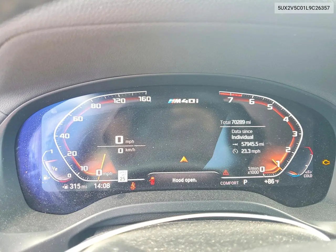 2020 BMW X4 xDrivem40I VIN: 5UX2V5C01L9C26357 Lot: 56701646