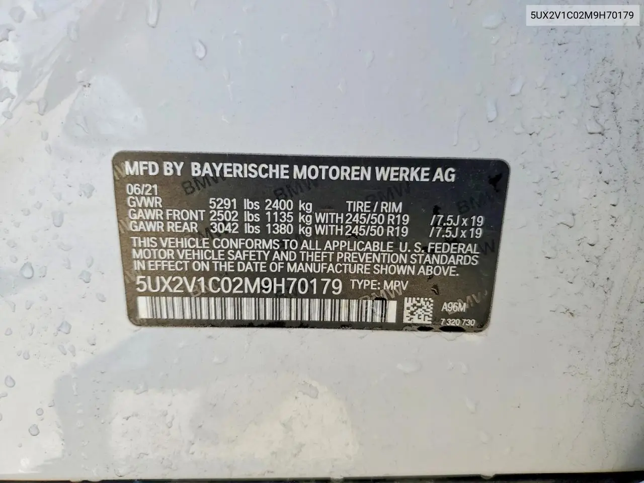 2021 BMW X4 xDrive30I VIN: 5UX2V1C02M9H70179 Lot: 85970615
