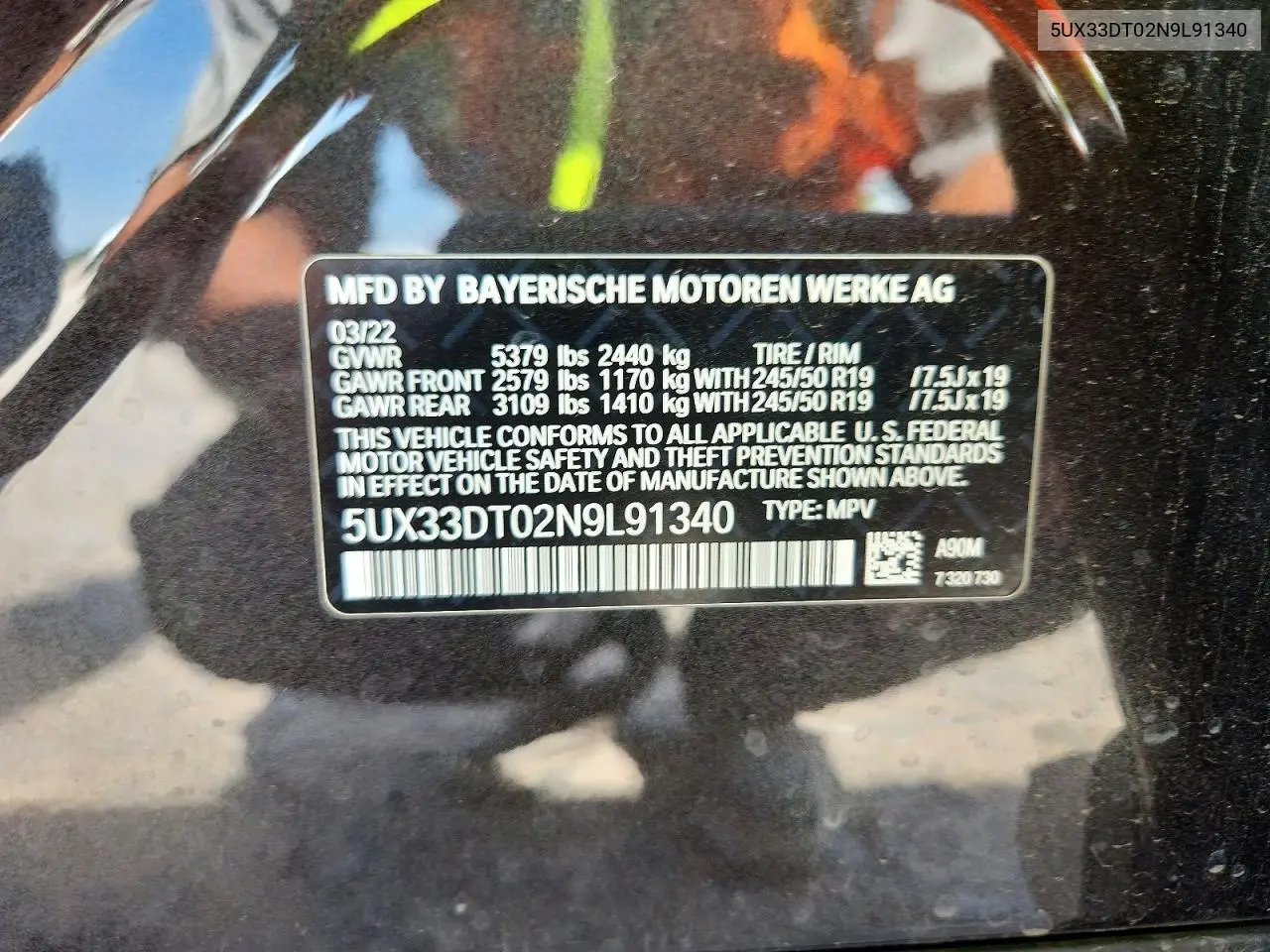 2022 BMW X4 xDrive30I VIN: 5UX33DT02N9L91340 Lot: 58822666