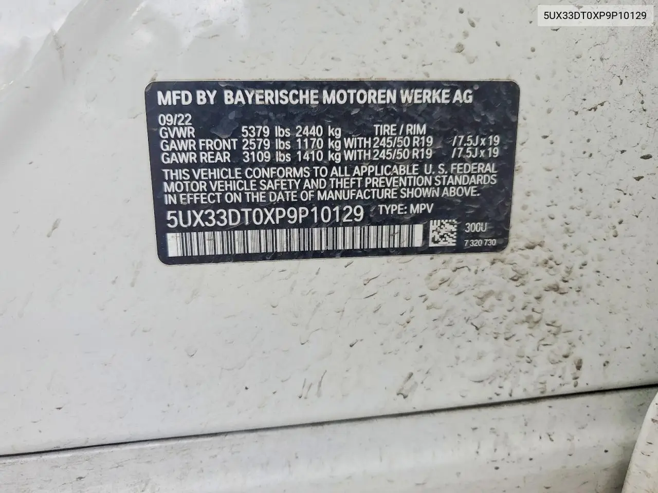2023 BMW X4 xDrive30I VIN: 5UX33DT0XP9P10129 Lot: 56600096